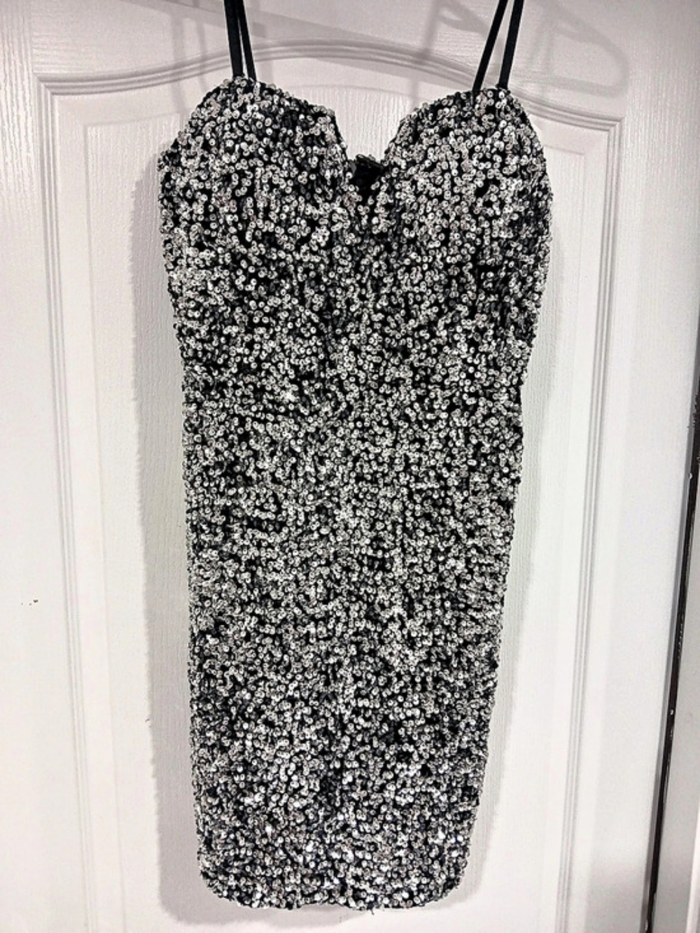 Le Château Sequin Mini Dress in Black & Silver New